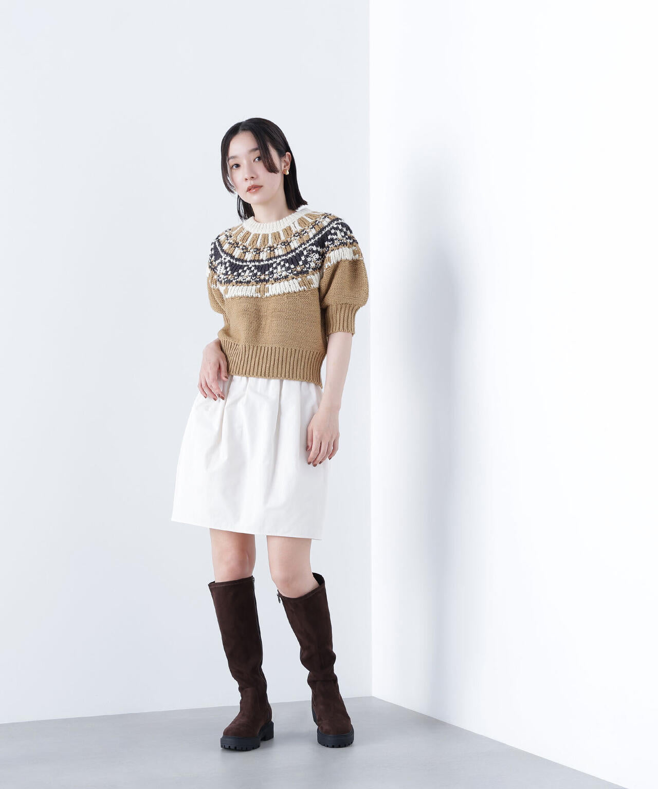 【BLANC】ノルディックハーフスリーブニット