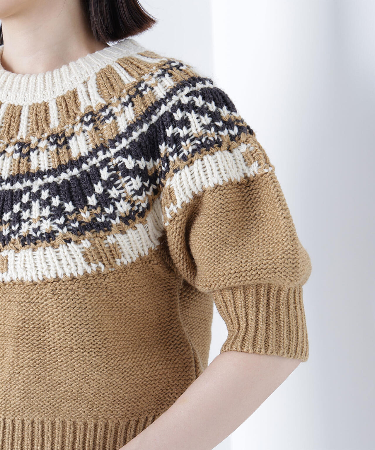 【BLANC】ノルディックハーフスリーブニット