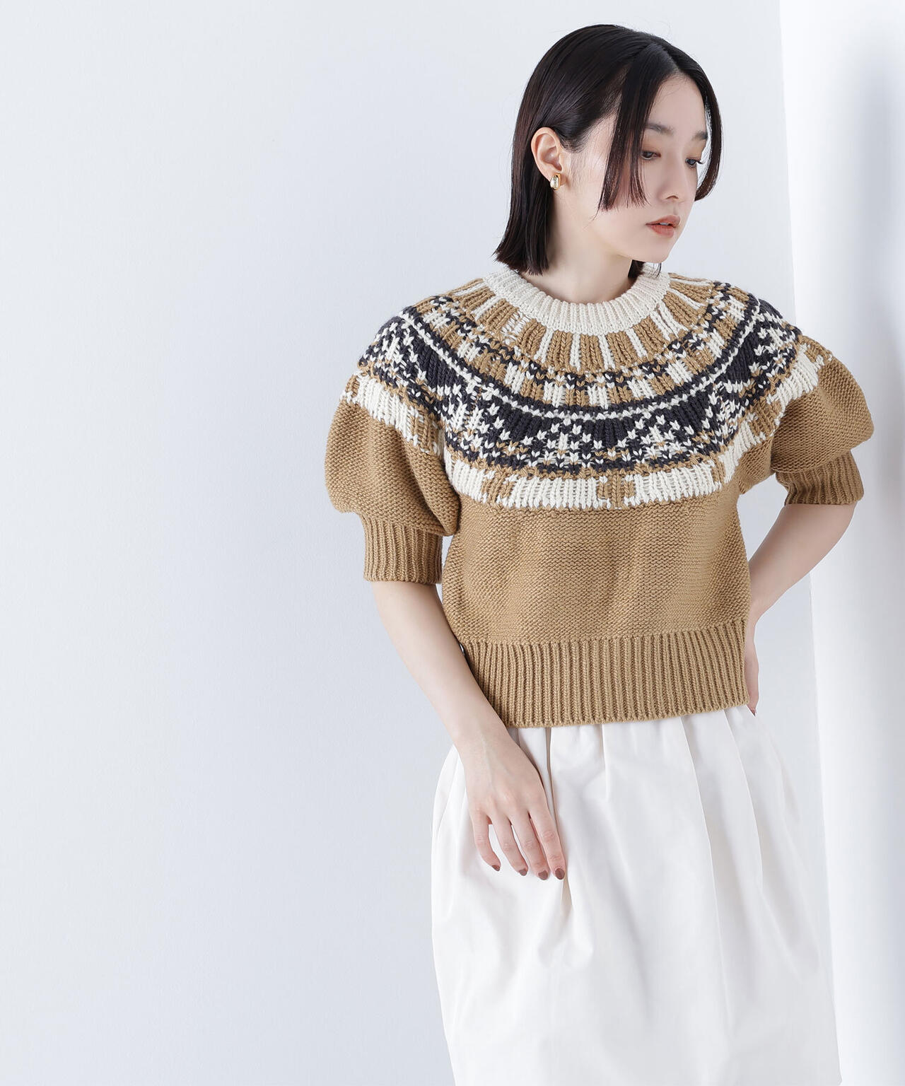 【BLANC】ノルディックハーフスリーブニット