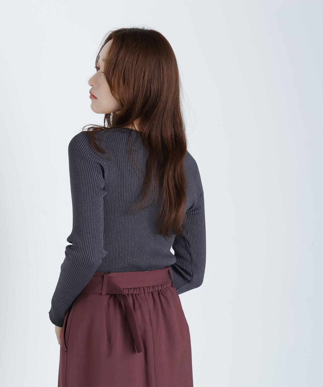 フロントボタンラメリブニット