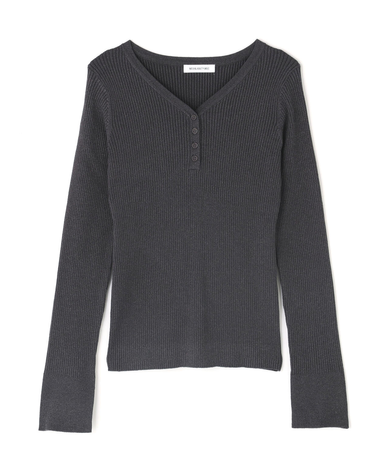 フロントボタンラメリブニット