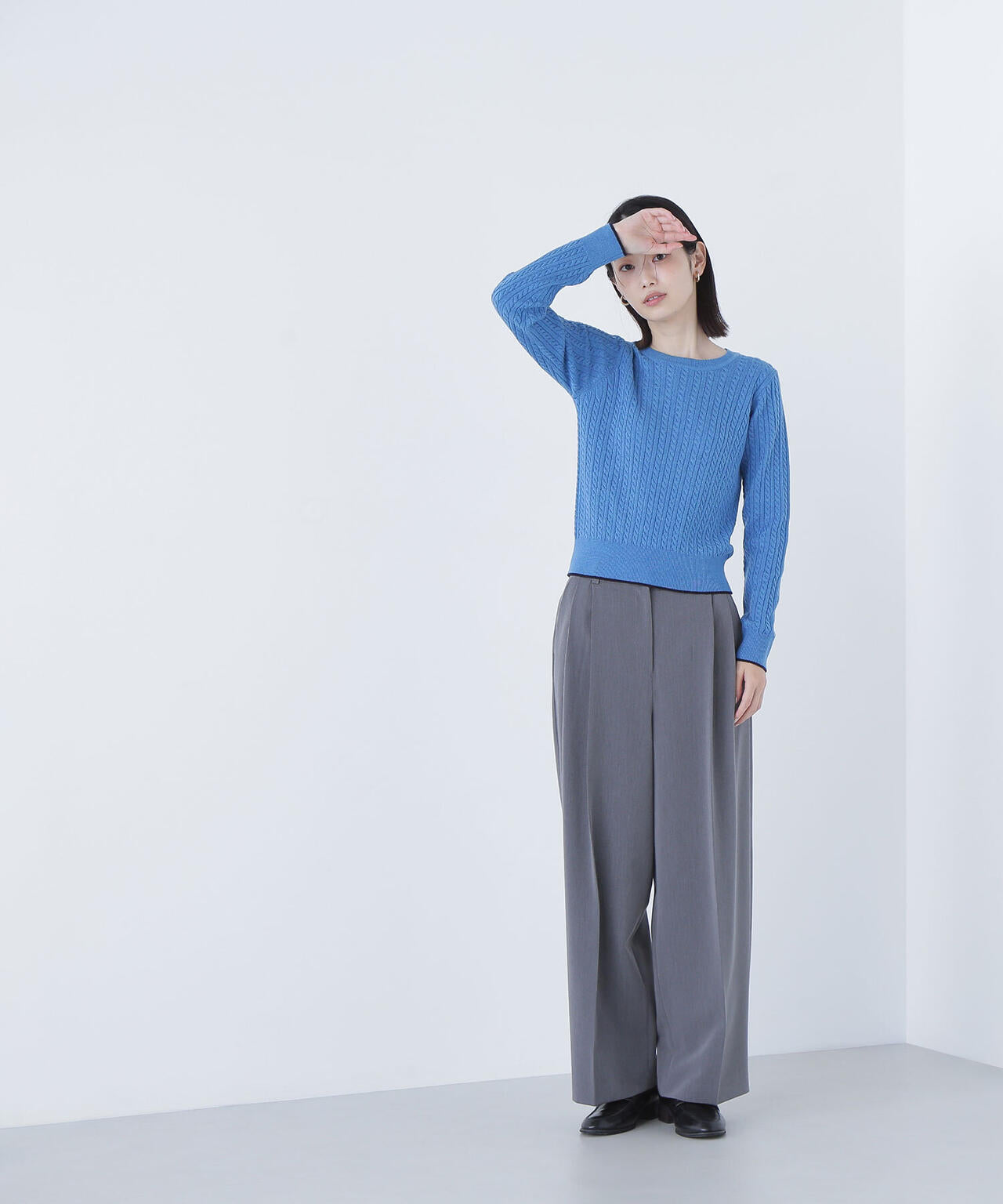 バイカラーラインミニケーブルニット