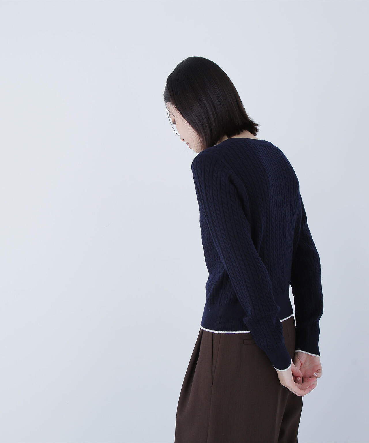 バイカラーラインミニケーブルニット