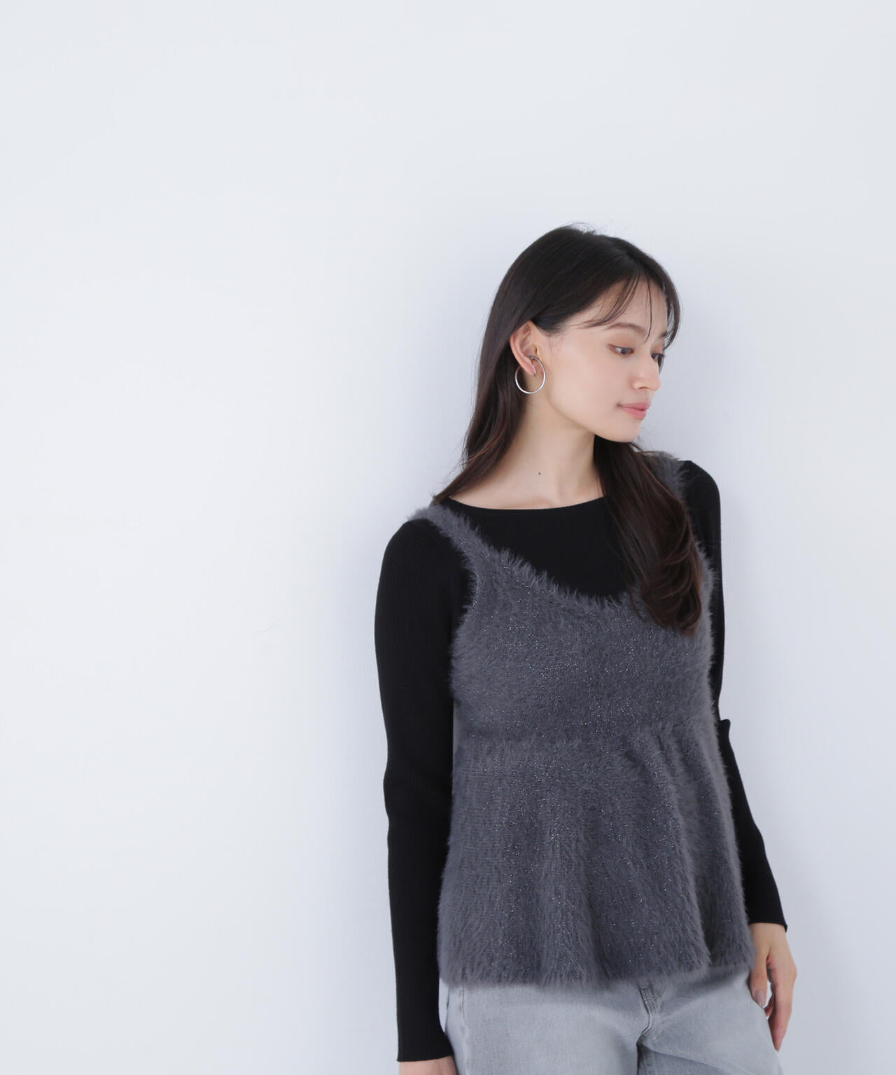 ヘアリーペプラムキャミセットニット