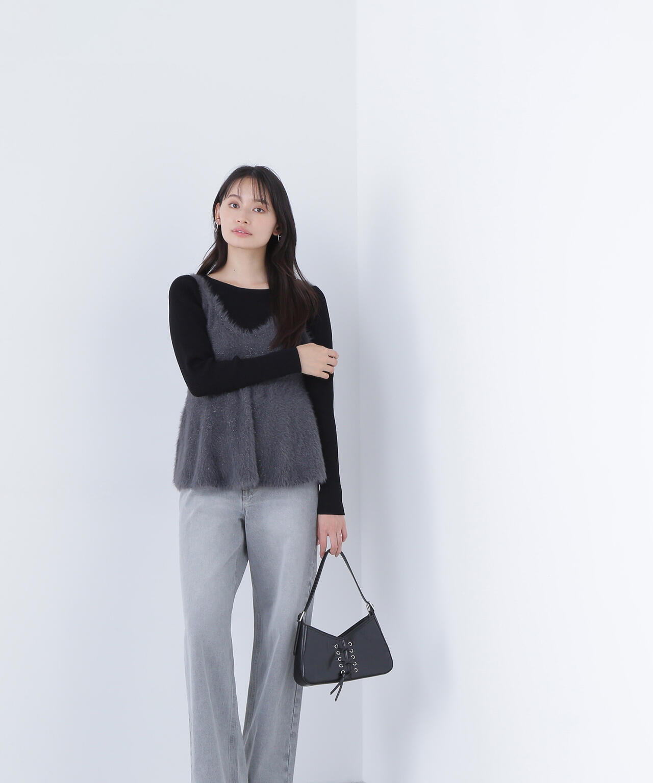 ヘアリーペプラムキャミセットニット