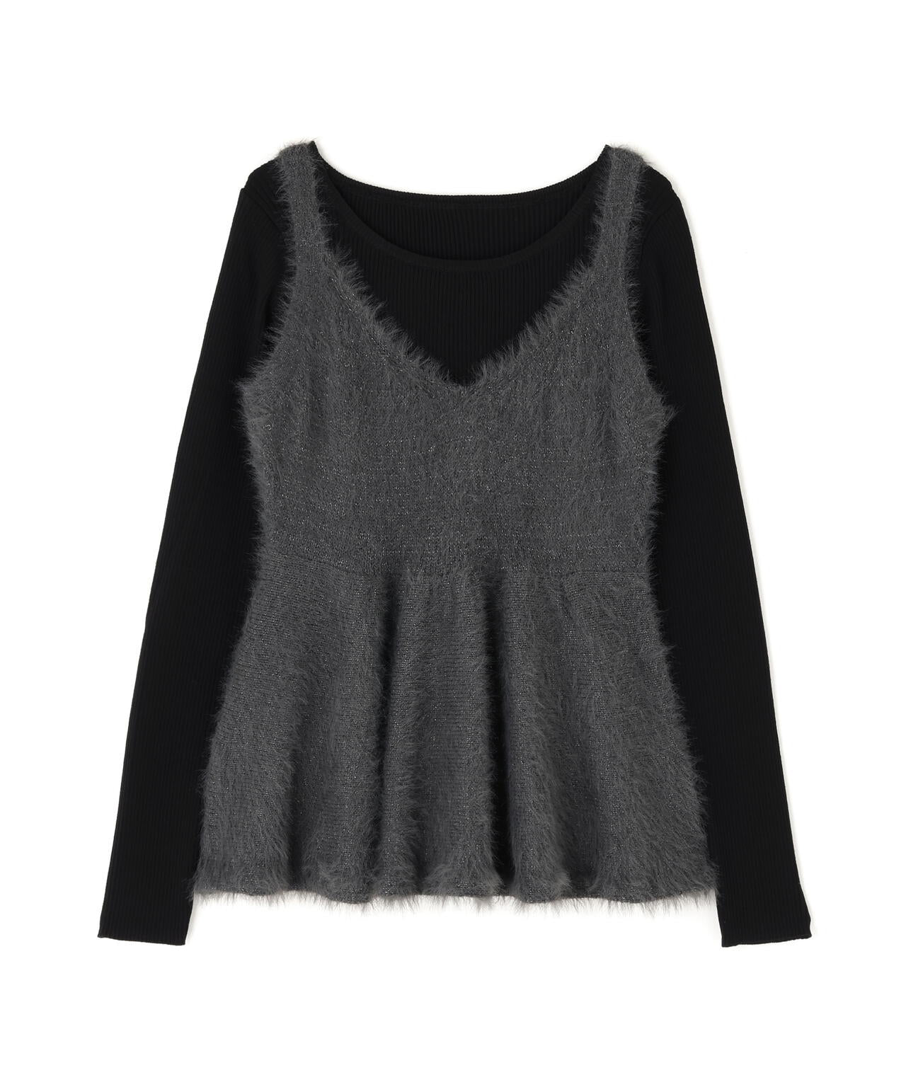 【タカシマヤゲートタワーモール・mix.tokyo 限定カラー:ブラウンxオフ】ヘアリーペプラムキャミセットニット