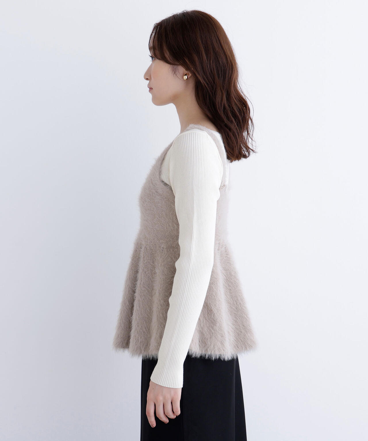 ヘアリーペプラムキャミセットニット