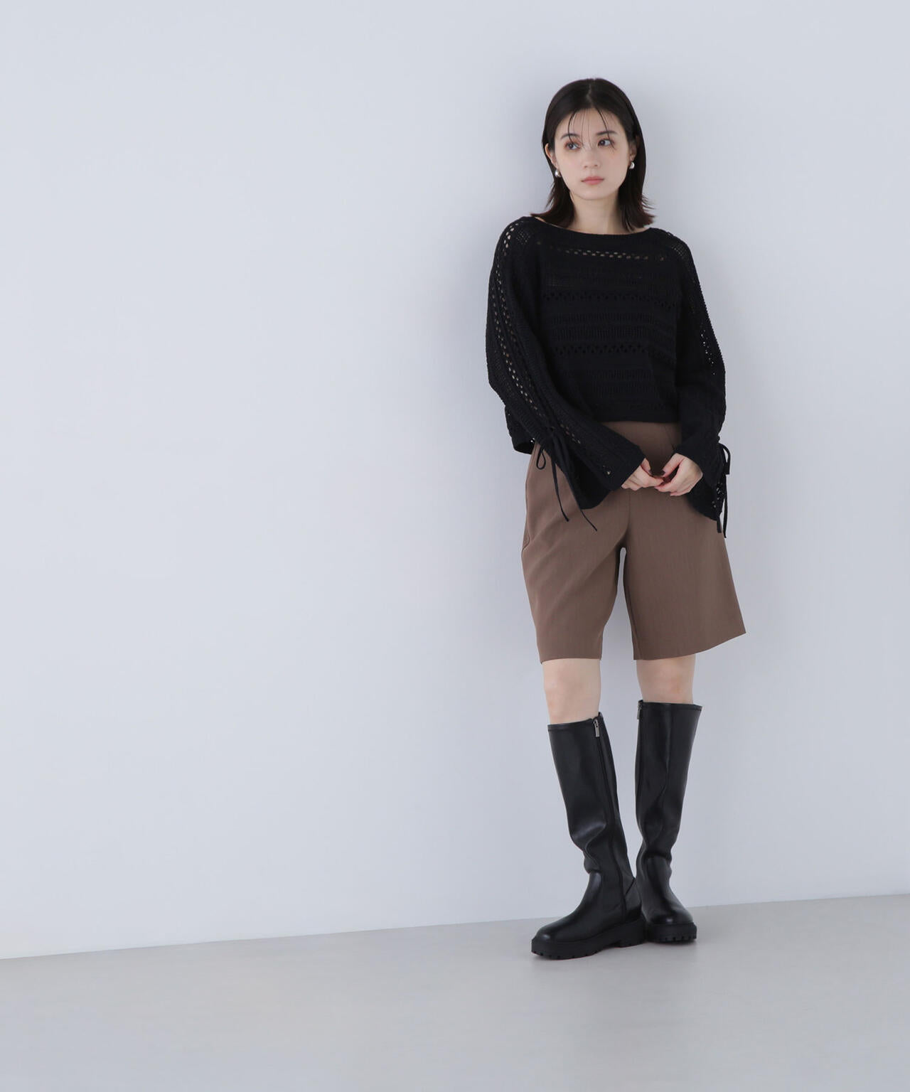 透かし編みリボンスリーブニット