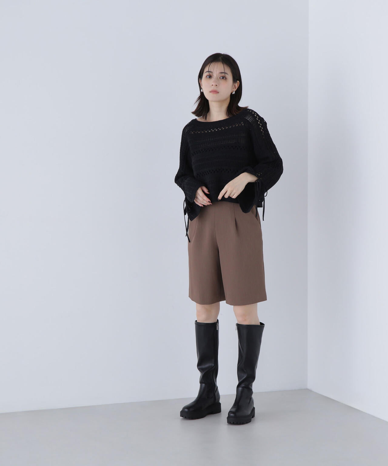 透かし編みリボンスリーブニット