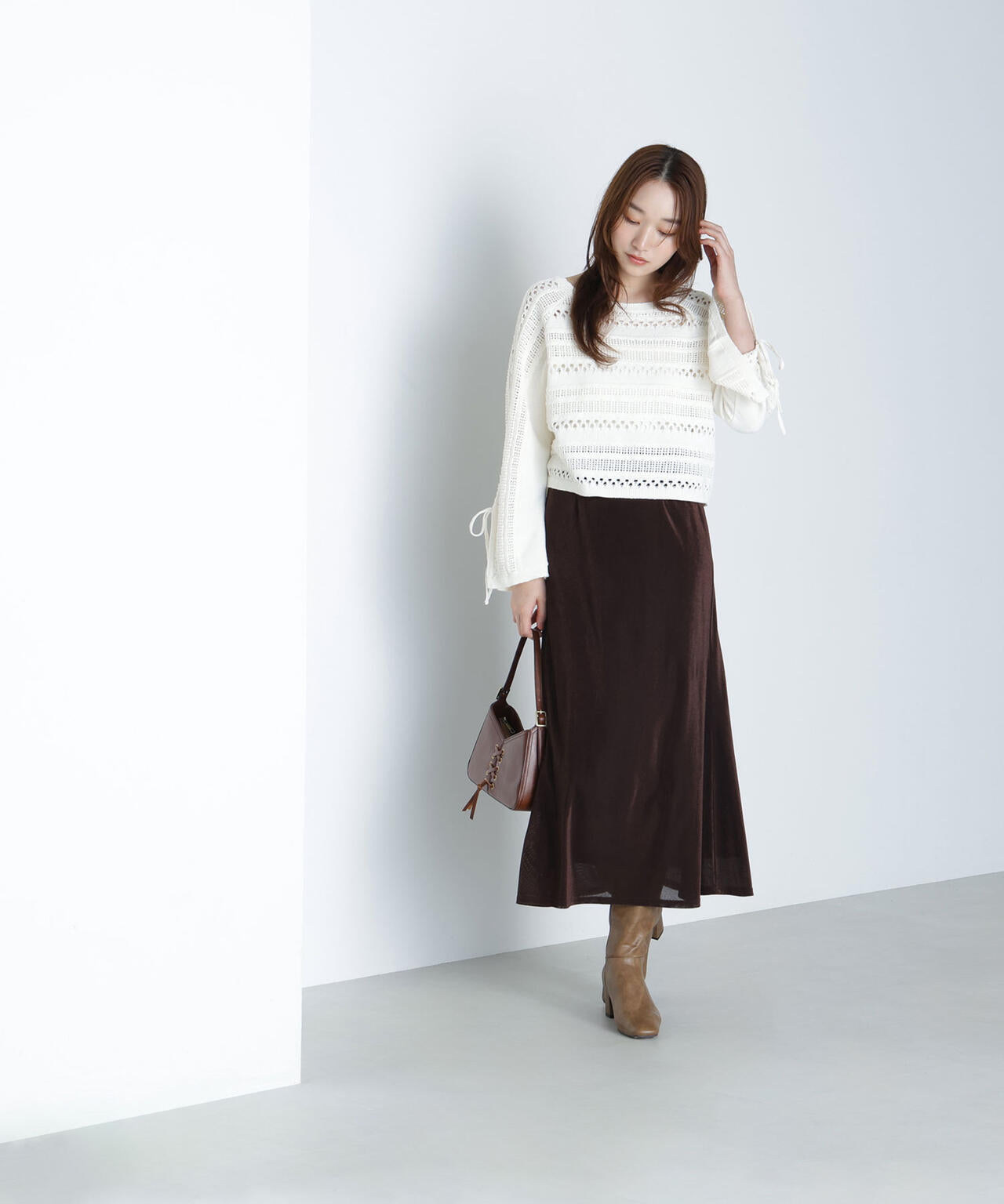 透かし編みリボンスリーブニット