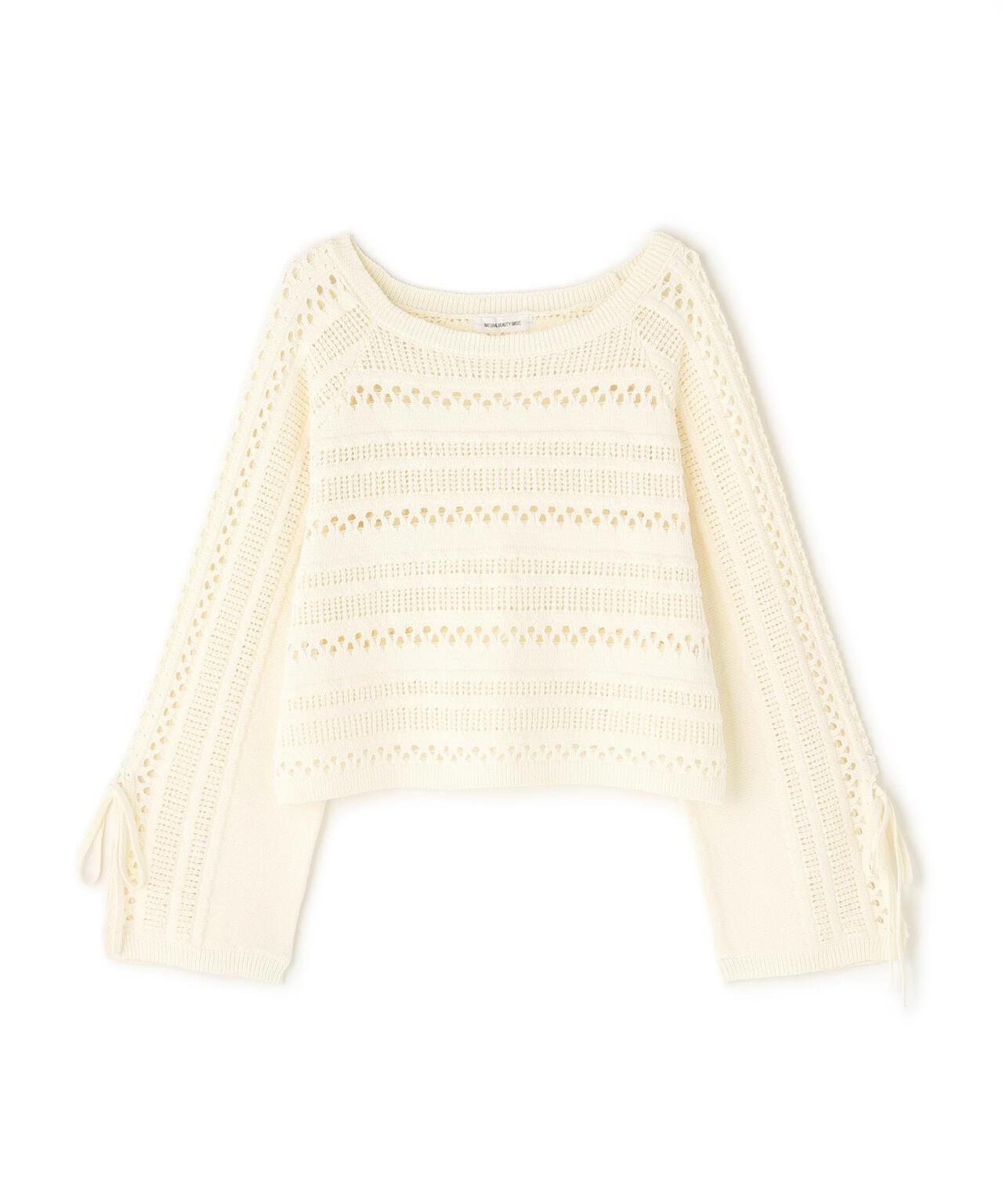 透かし編みリボンスリーブニット