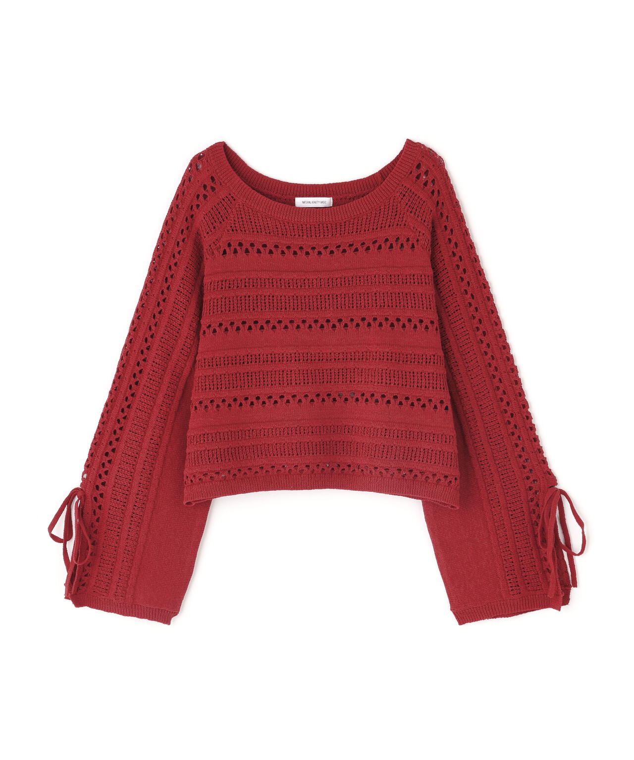 透かし編みリボンスリーブニット