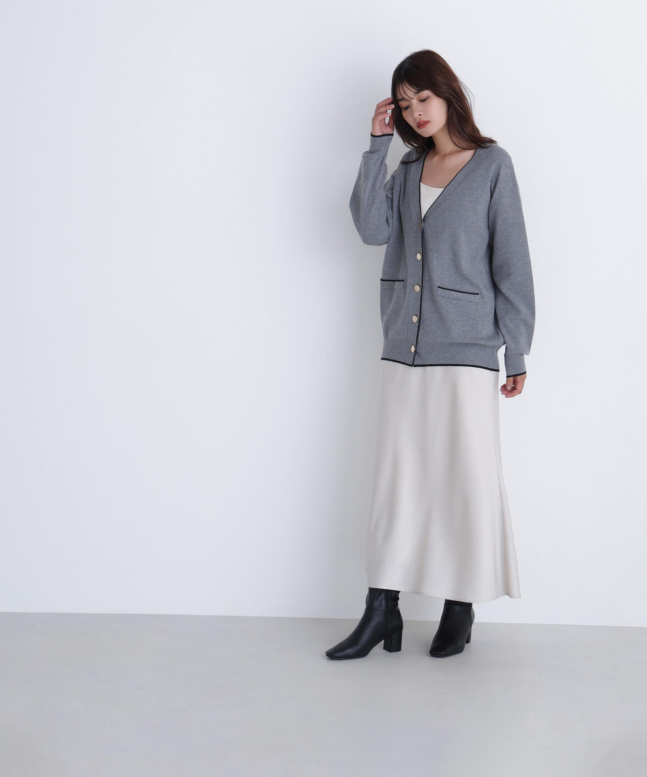 バイカラーボクシーカーディガン