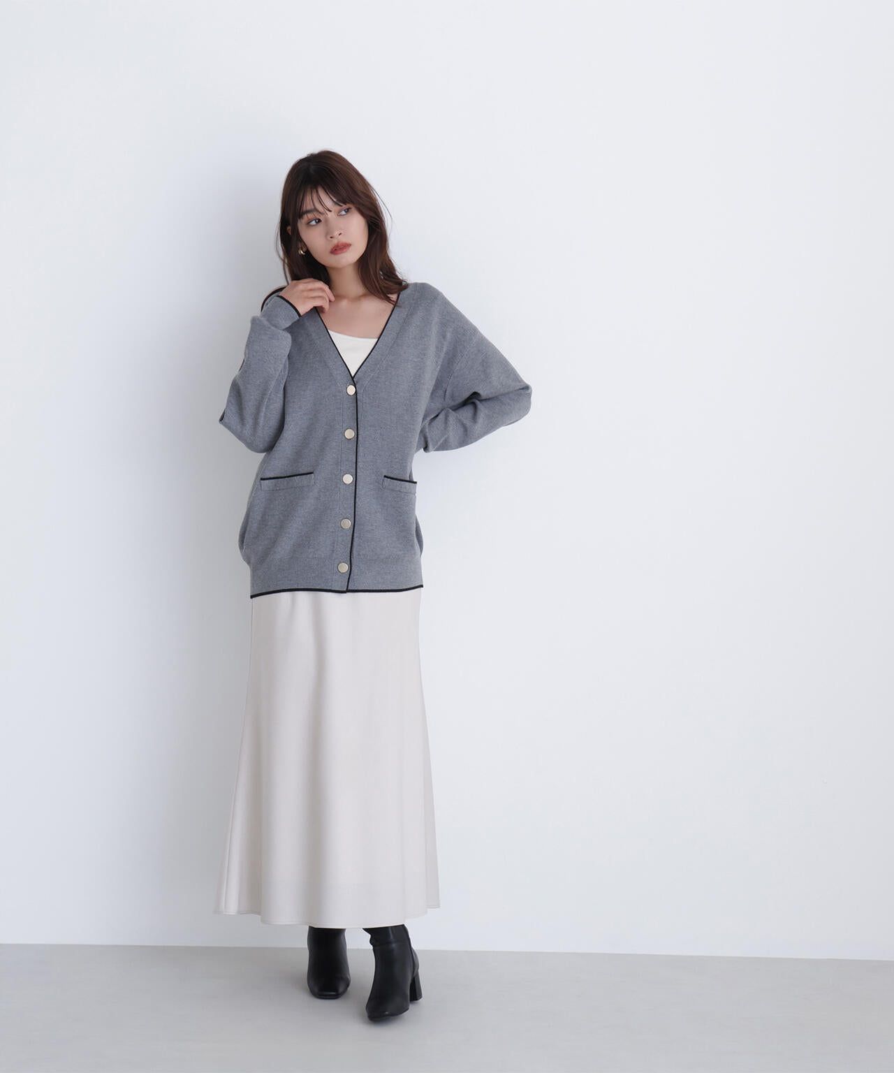 バイカラーボクシーカーディガン