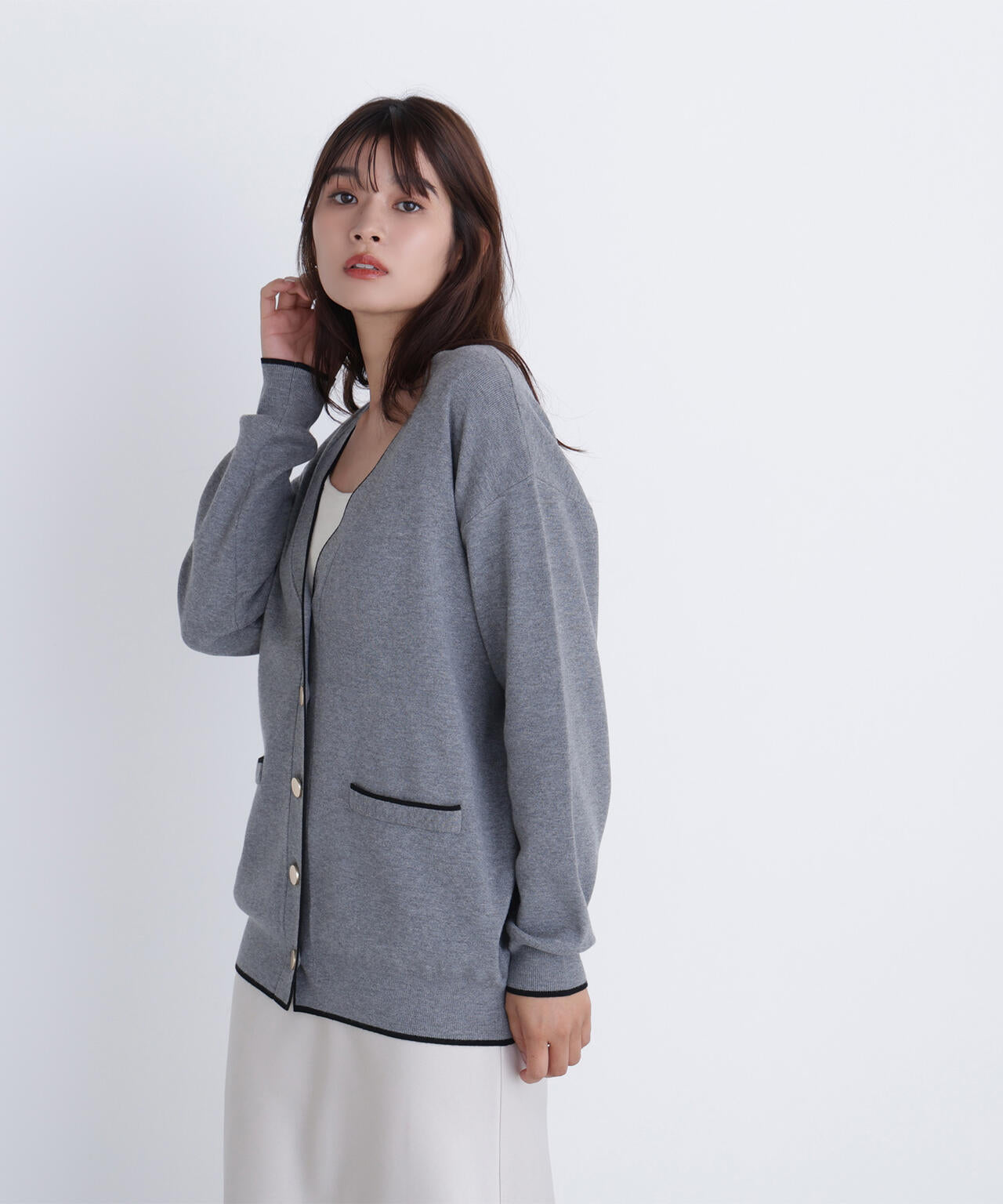 バイカラーボクシーカーディガン