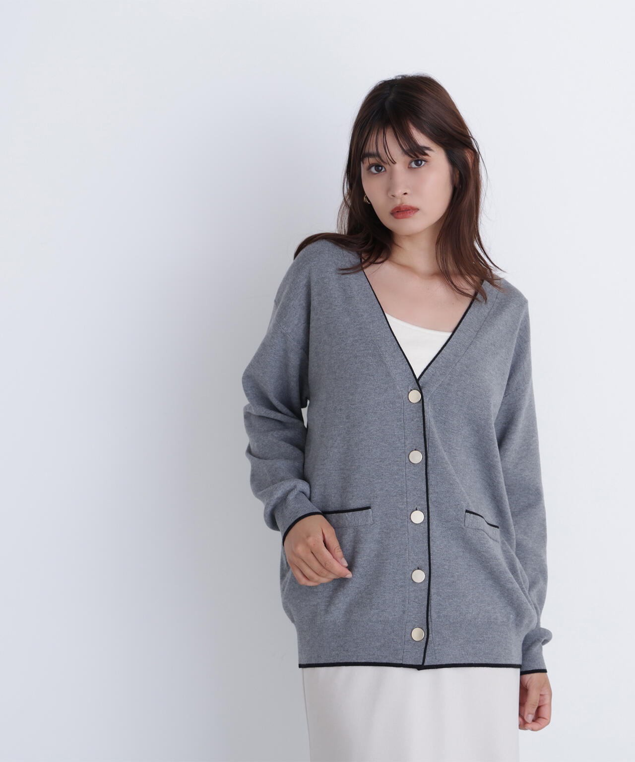 バイカラーボクシーカーディガン