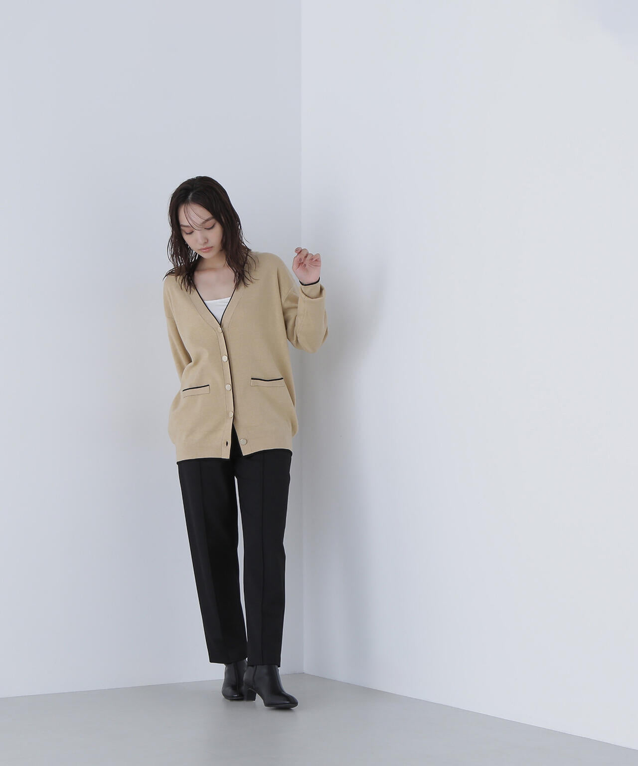 バイカラーボクシーカーディガン