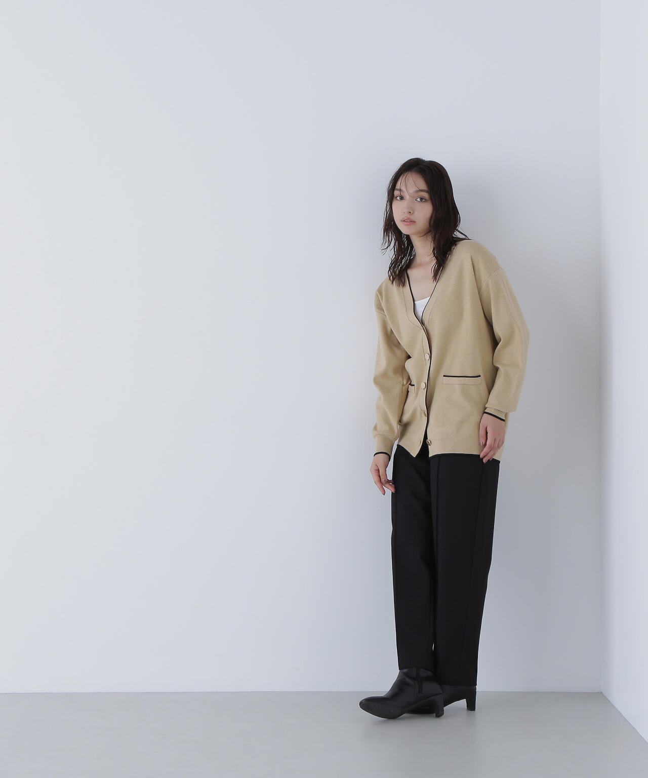 バイカラーボクシーカーディガン