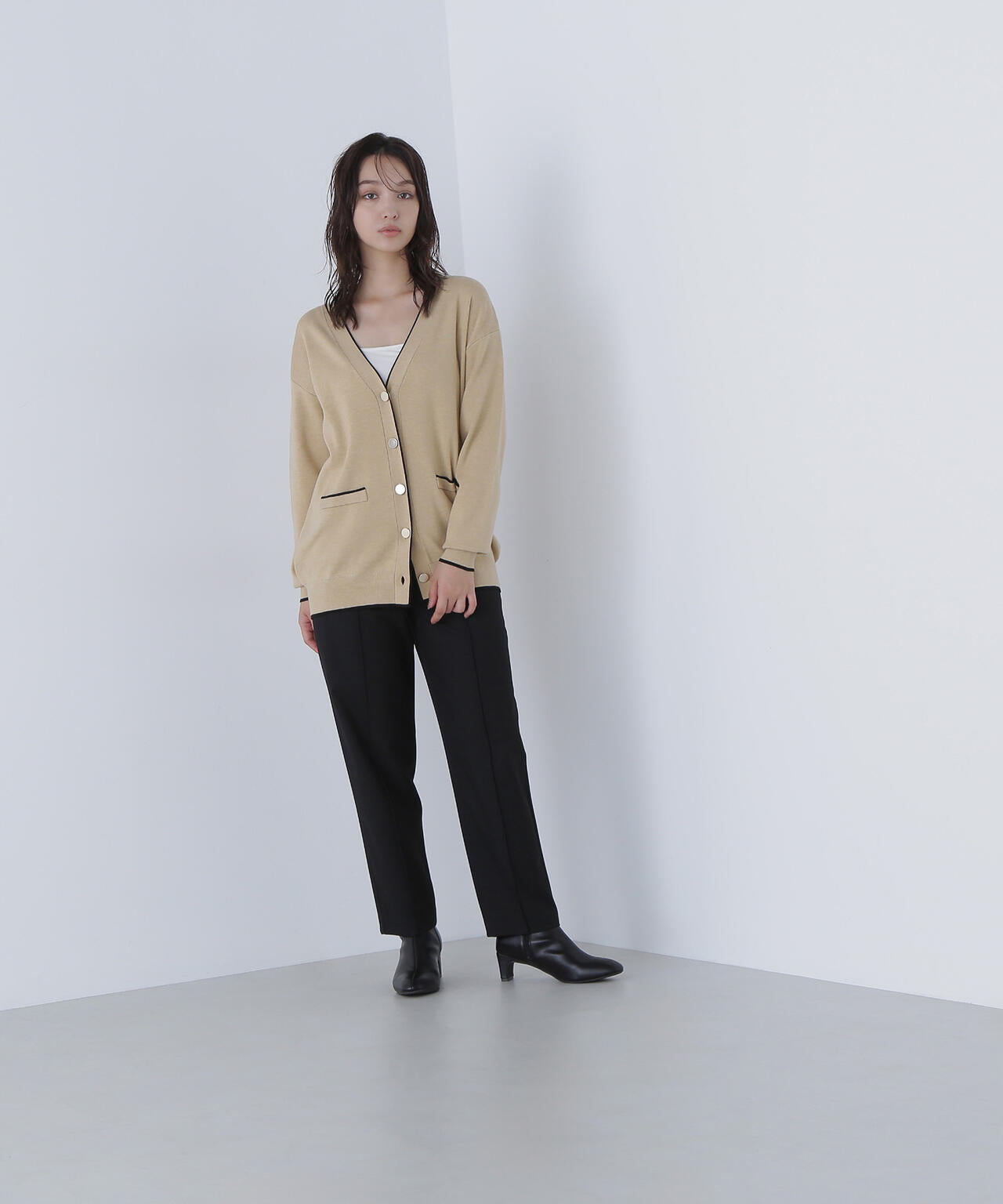 バイカラーボクシーカーディガン