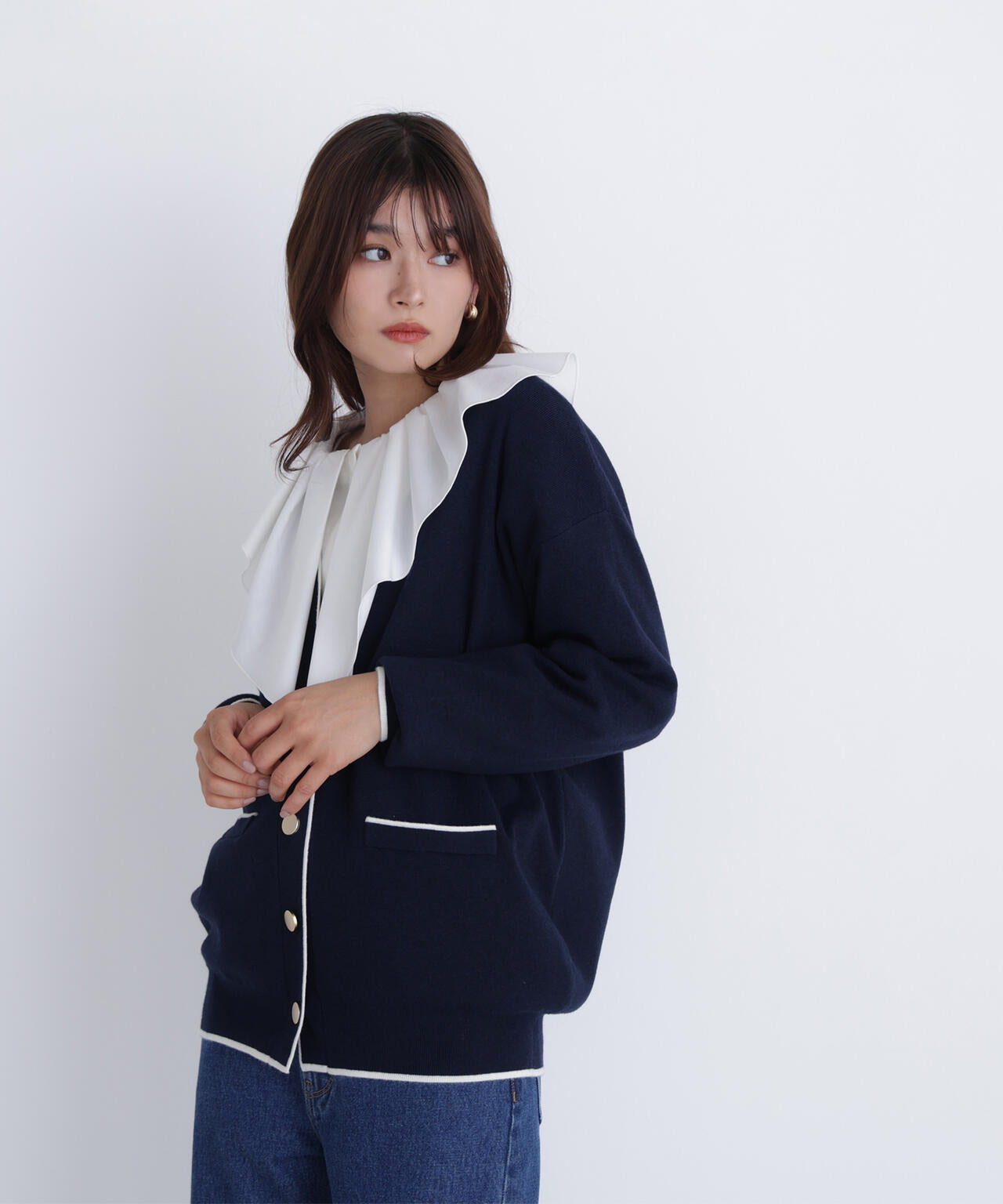 バイカラーボクシーカーディガン