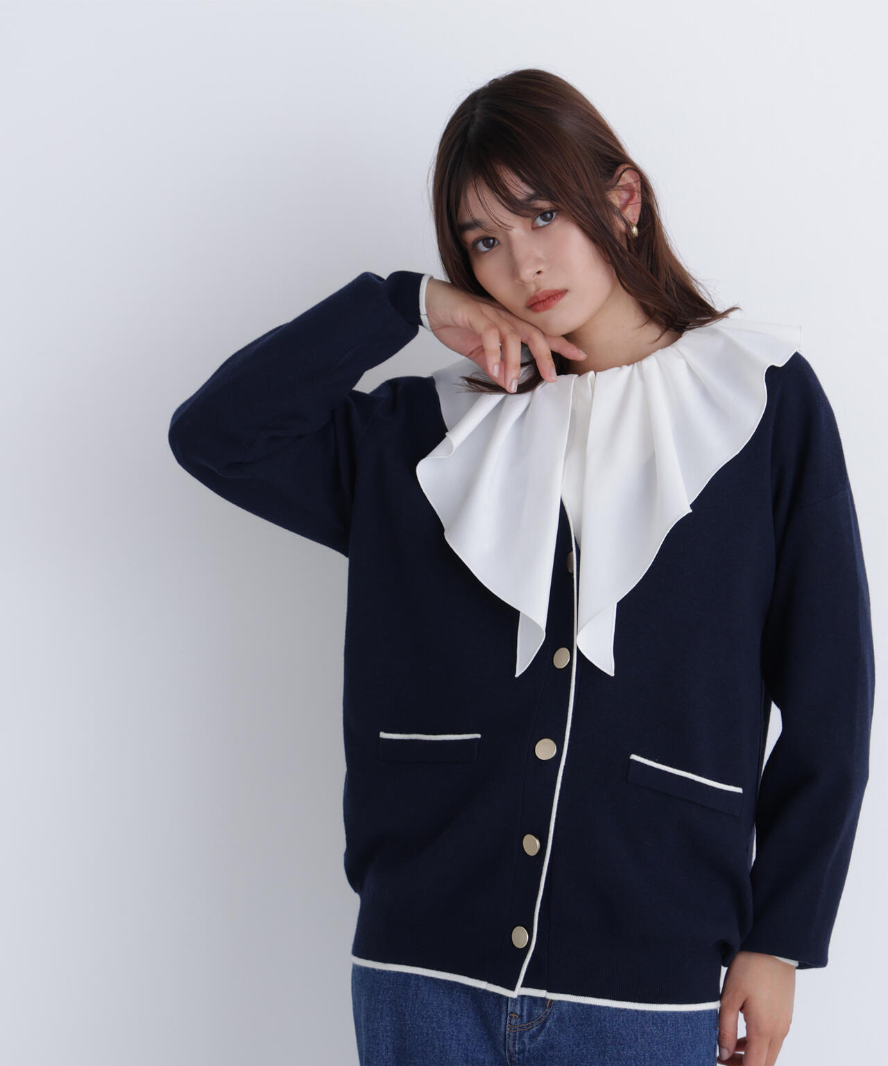 バイカラーボクシーカーディガン