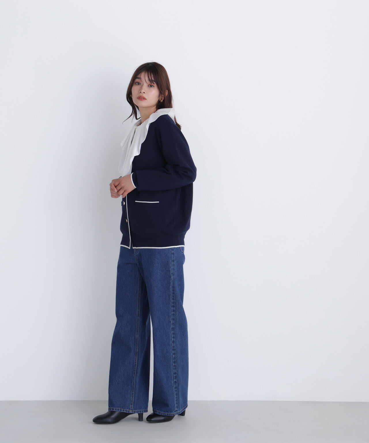 バイカラーボクシーカーディガン