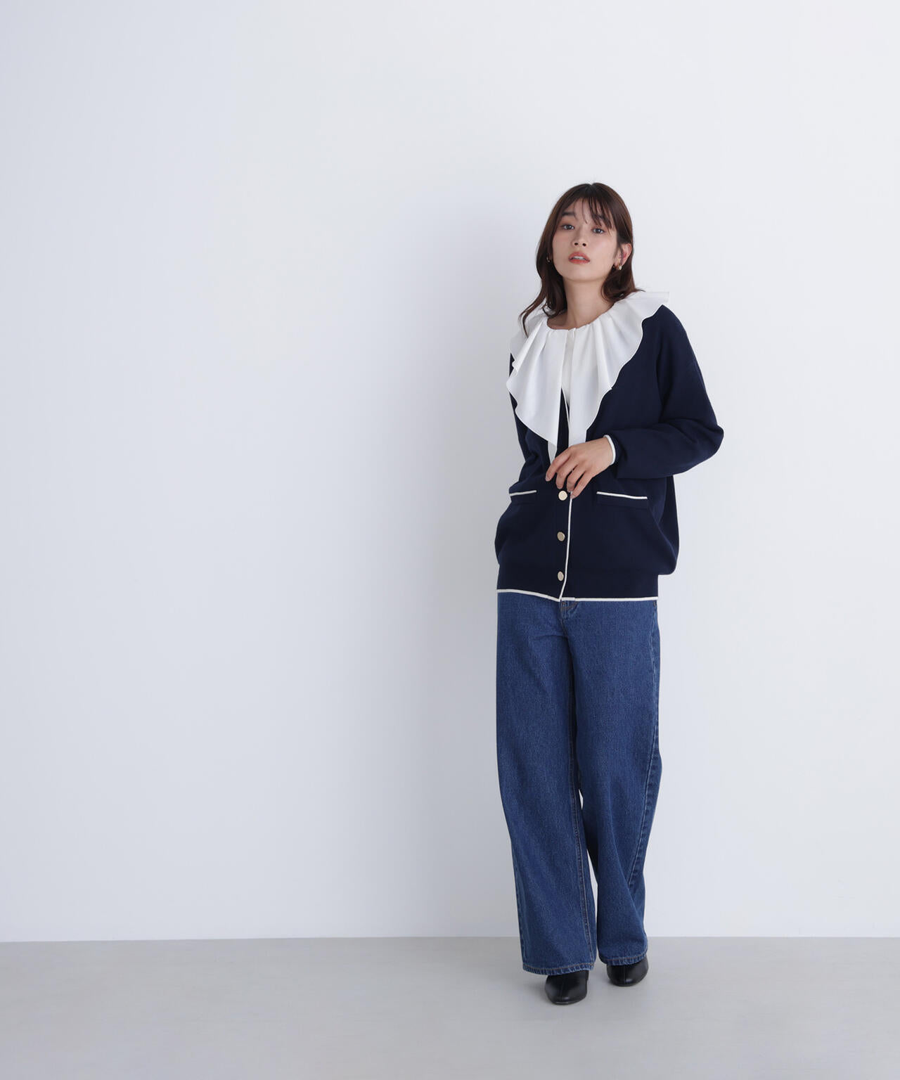 バイカラーボクシーカーディガン