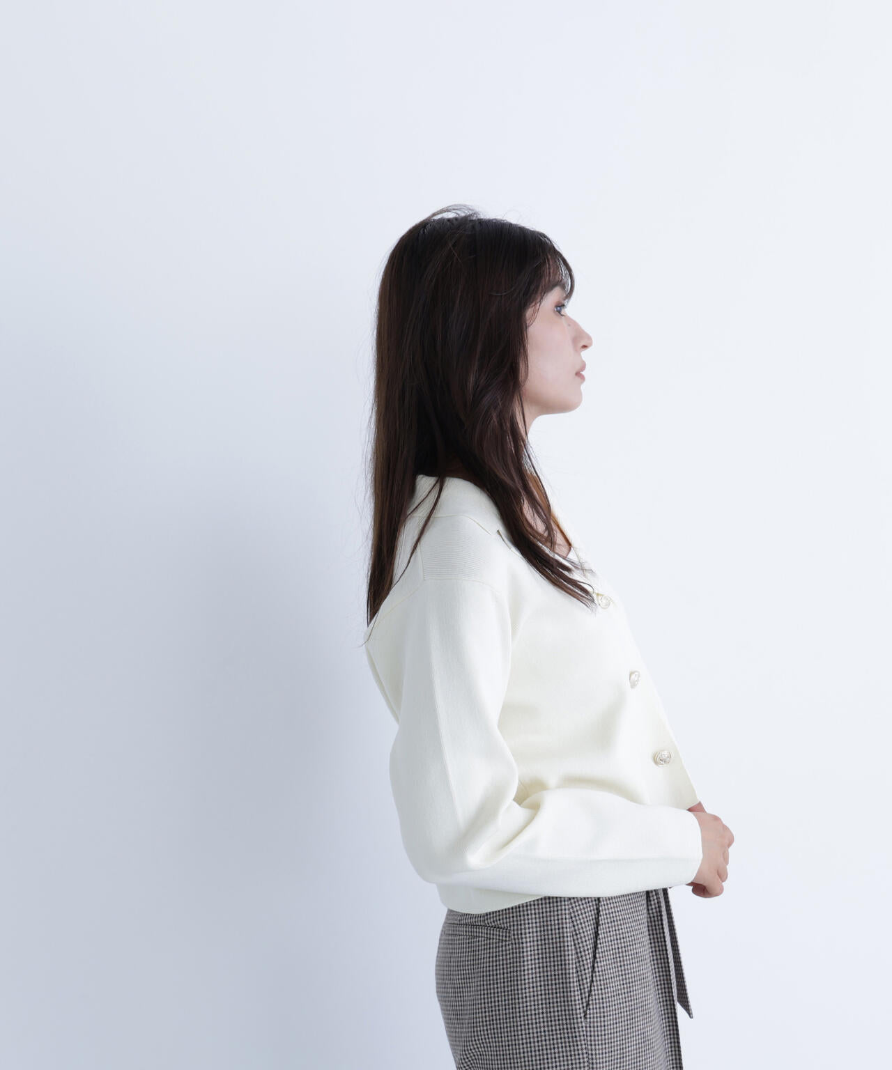 襟付きメタルボタンニットジャケット