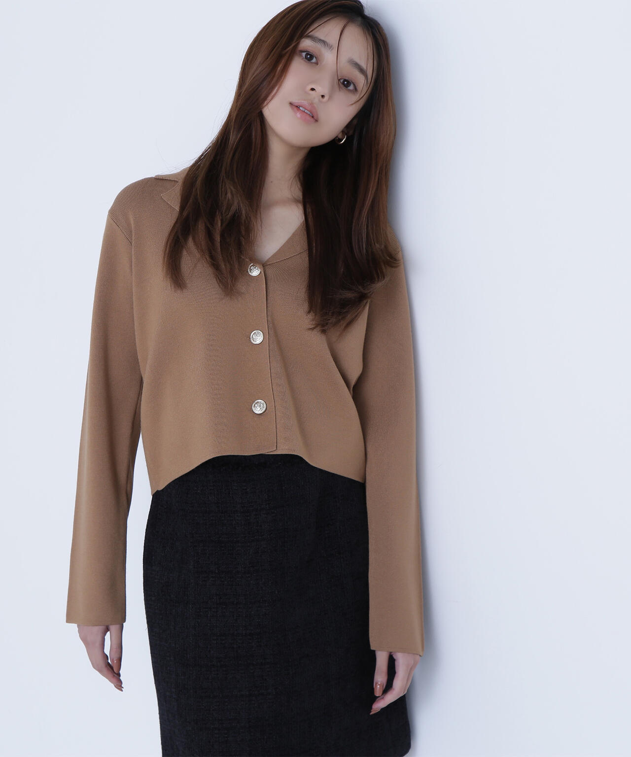 襟付きメタルボタンニットジャケット