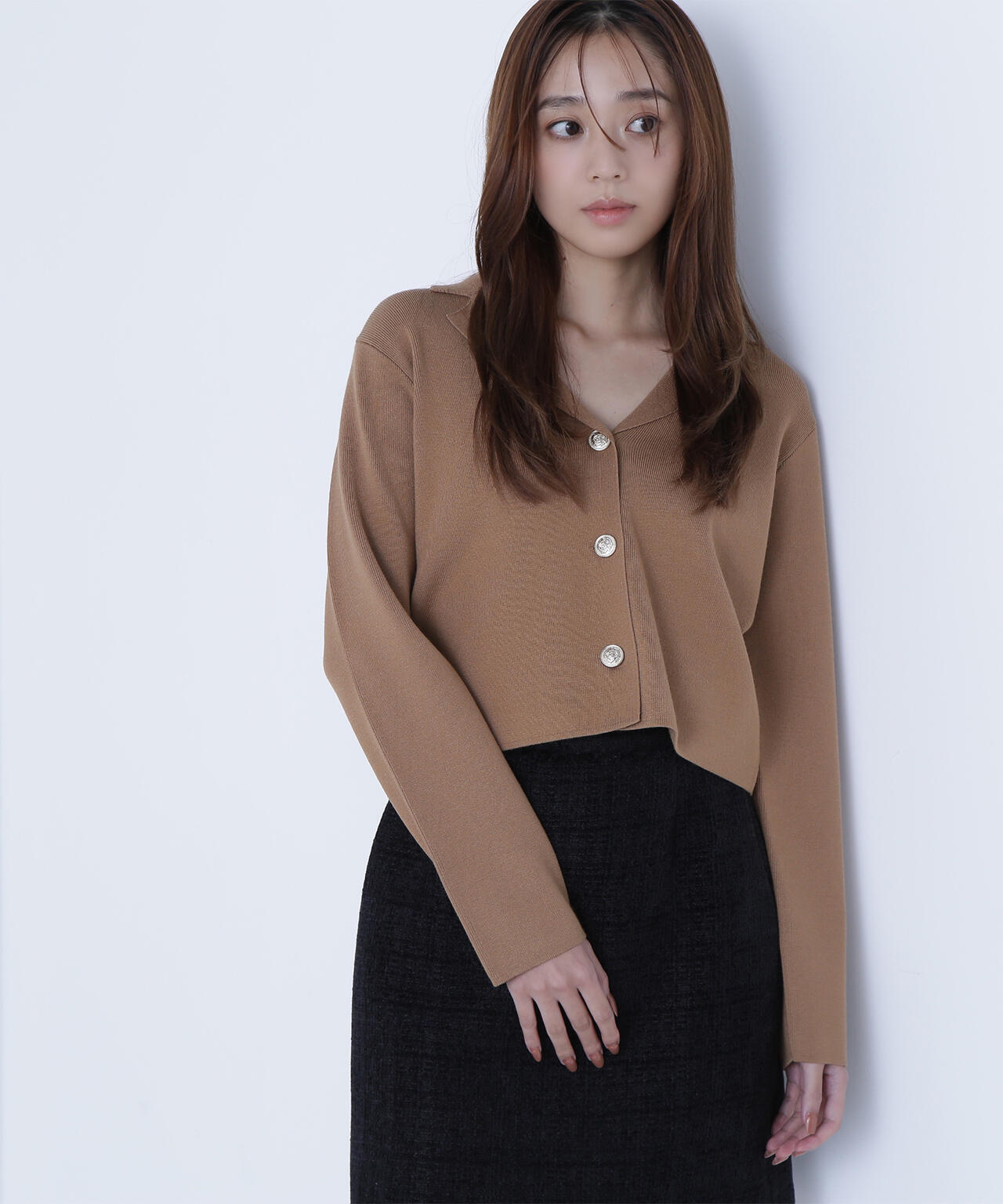 襟付きメタルボタンニットジャケット