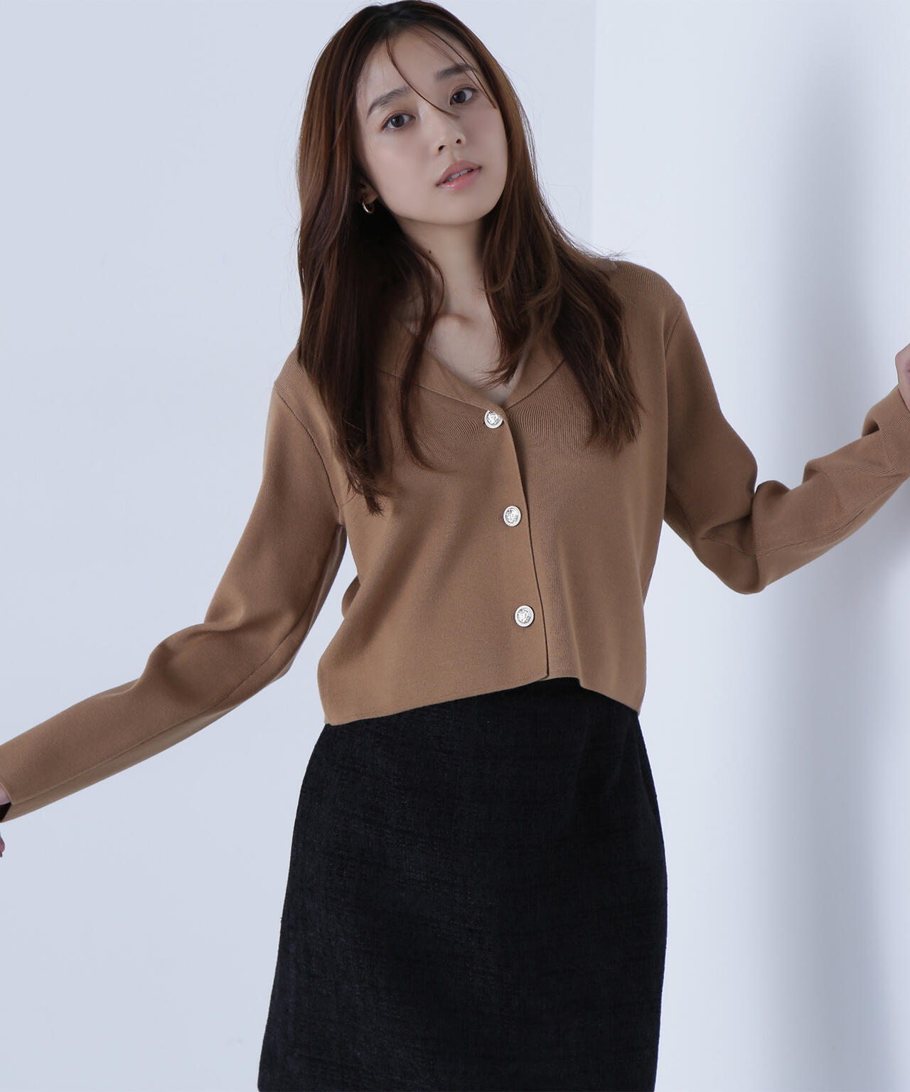 襟付きメタルボタンニットジャケット