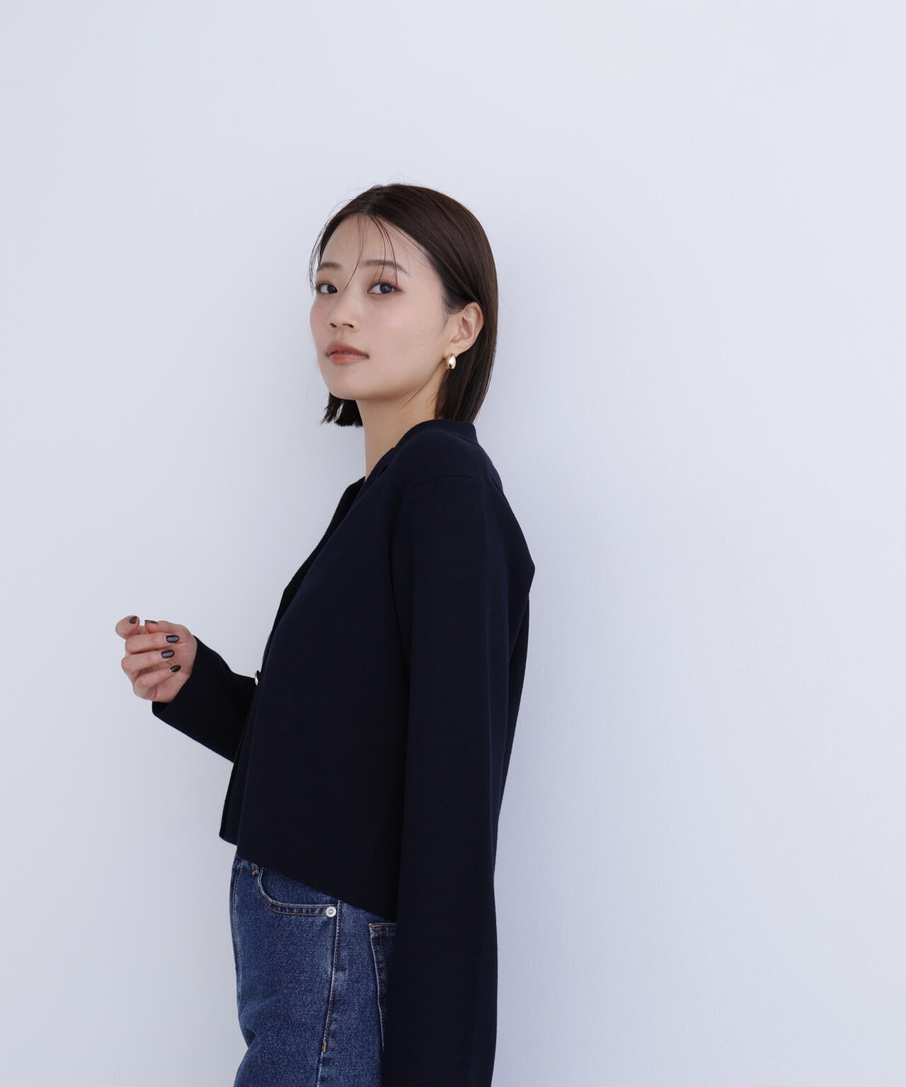 襟付きメタルボタンニットジャケット