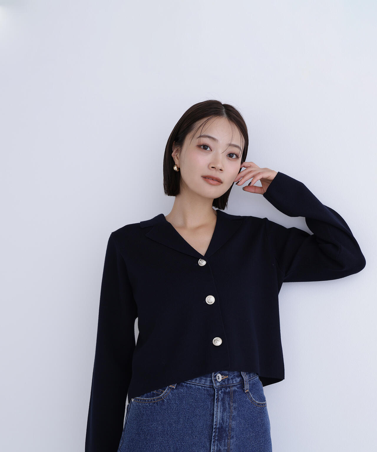 襟付きメタルボタンニットジャケット