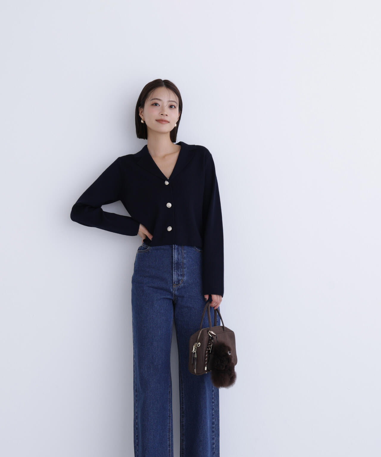 襟付きメタルボタンニットジャケット