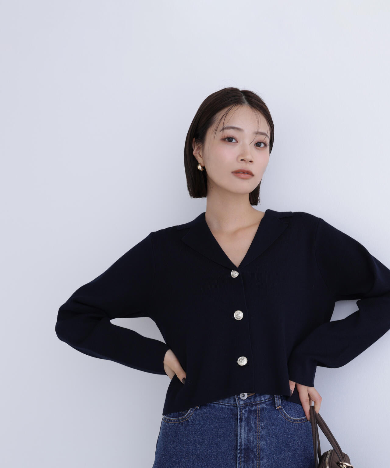 襟付きメタルボタンニットジャケット