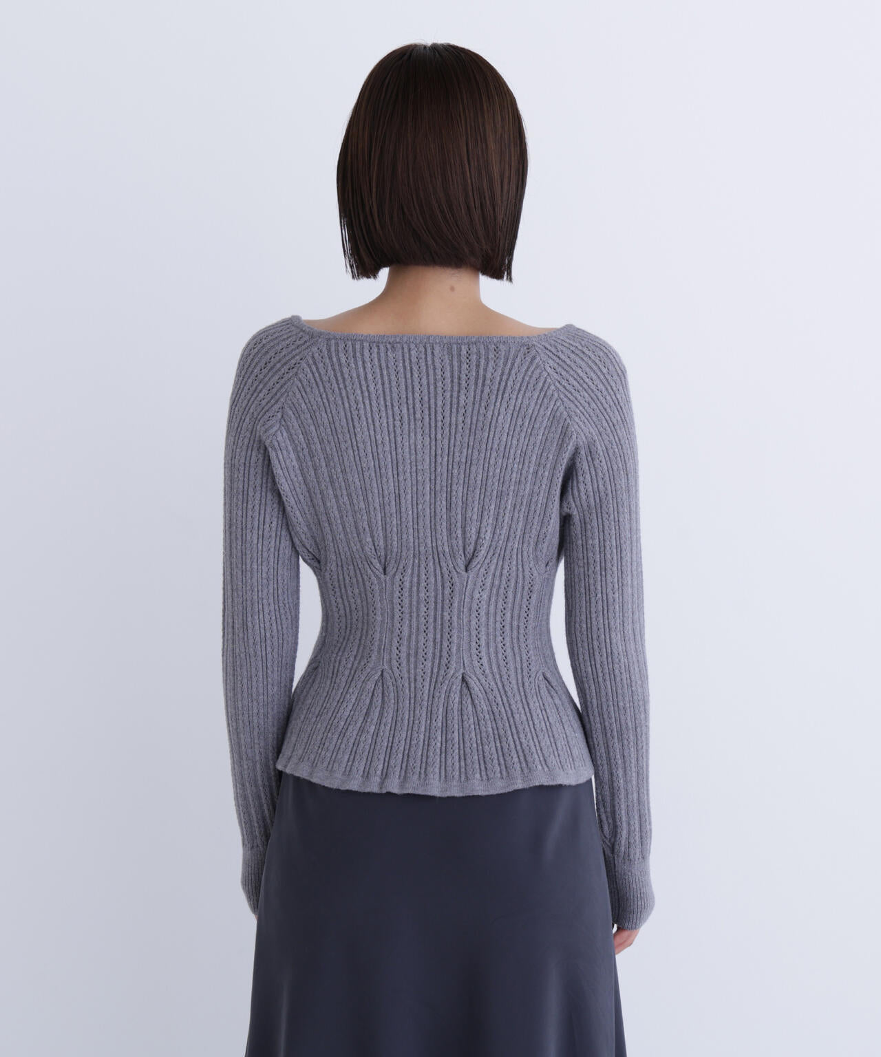 柄編みペプラムニットカーディガン