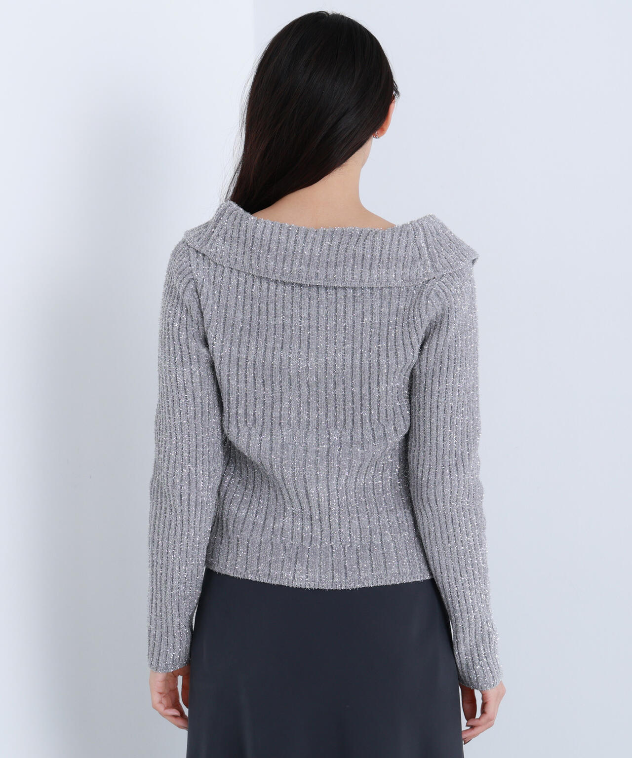 ラメシャギージップニット