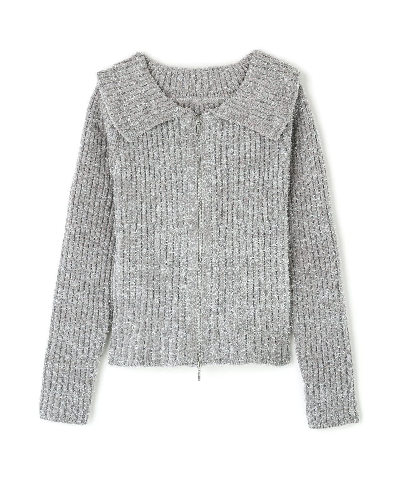 ラメシャギージップニット