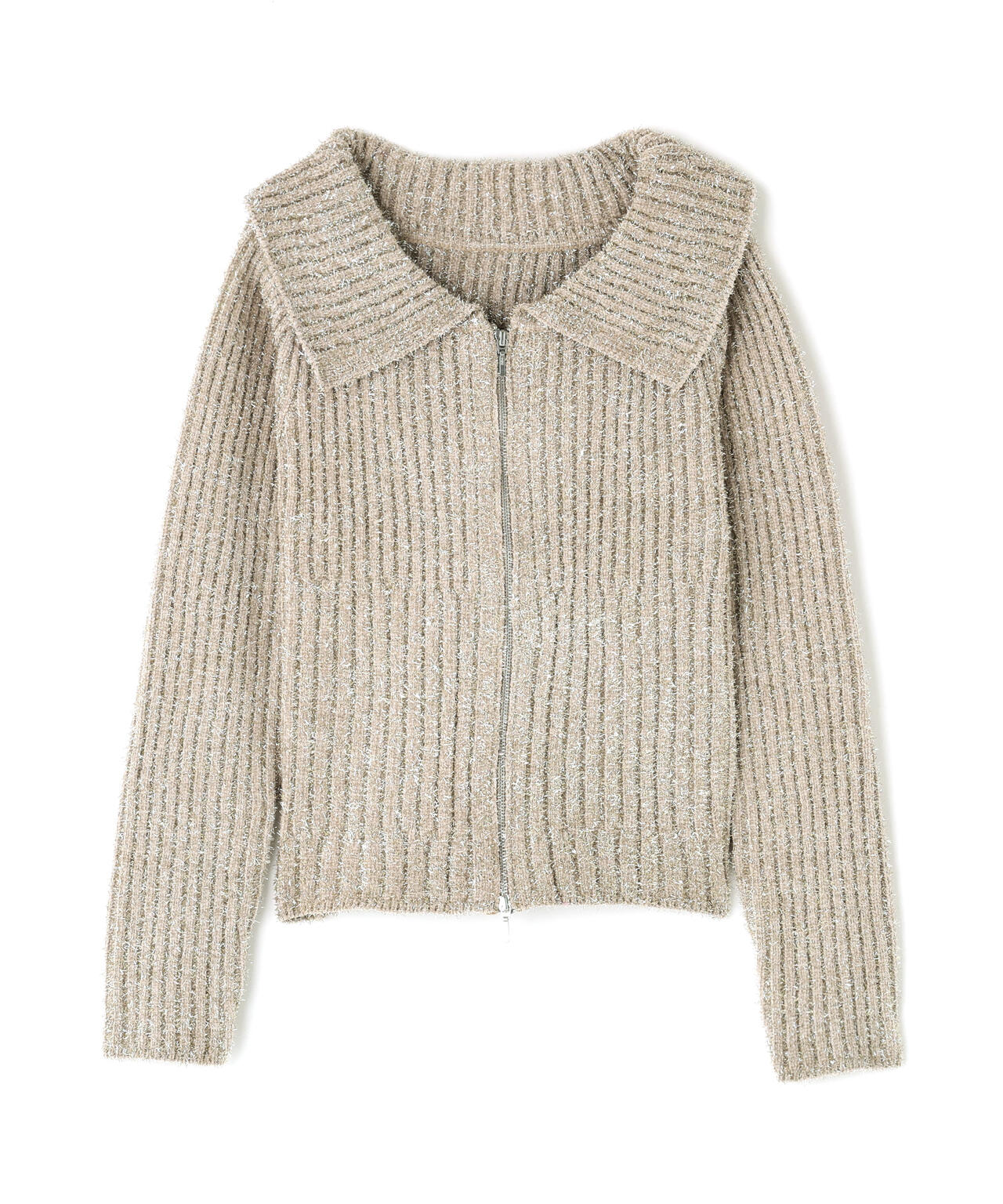 ラメシャギージップニット