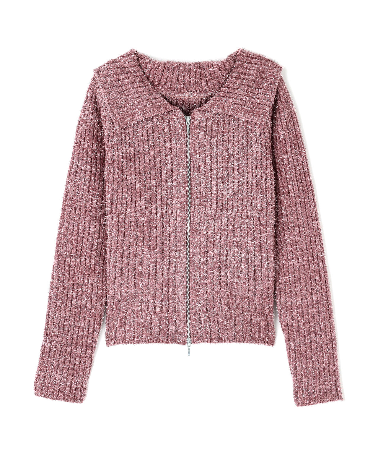 ラメシャギージップニット