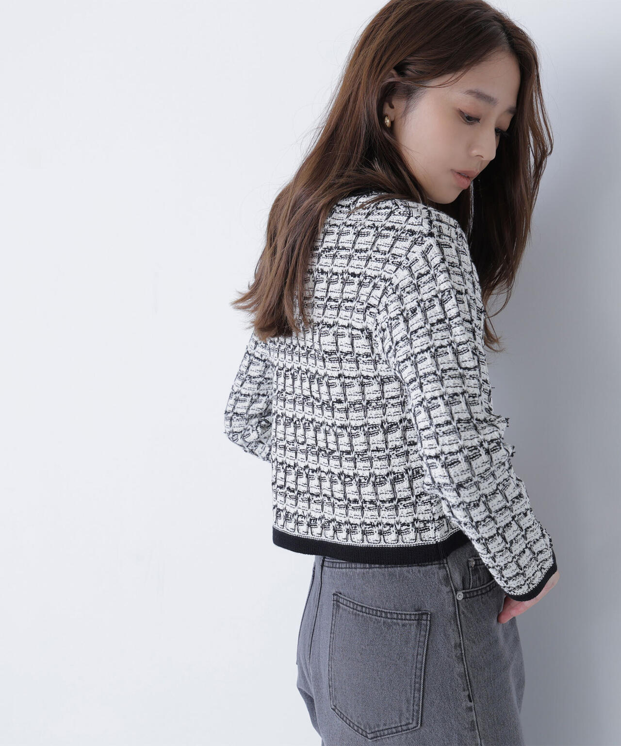 ツイードVネックカーディガン