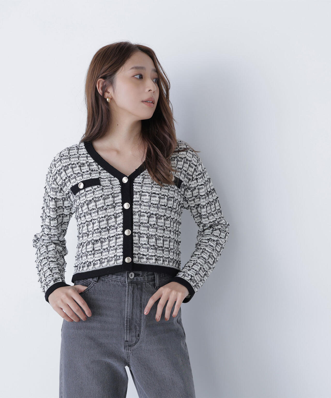 ツイードVネックカーディガン