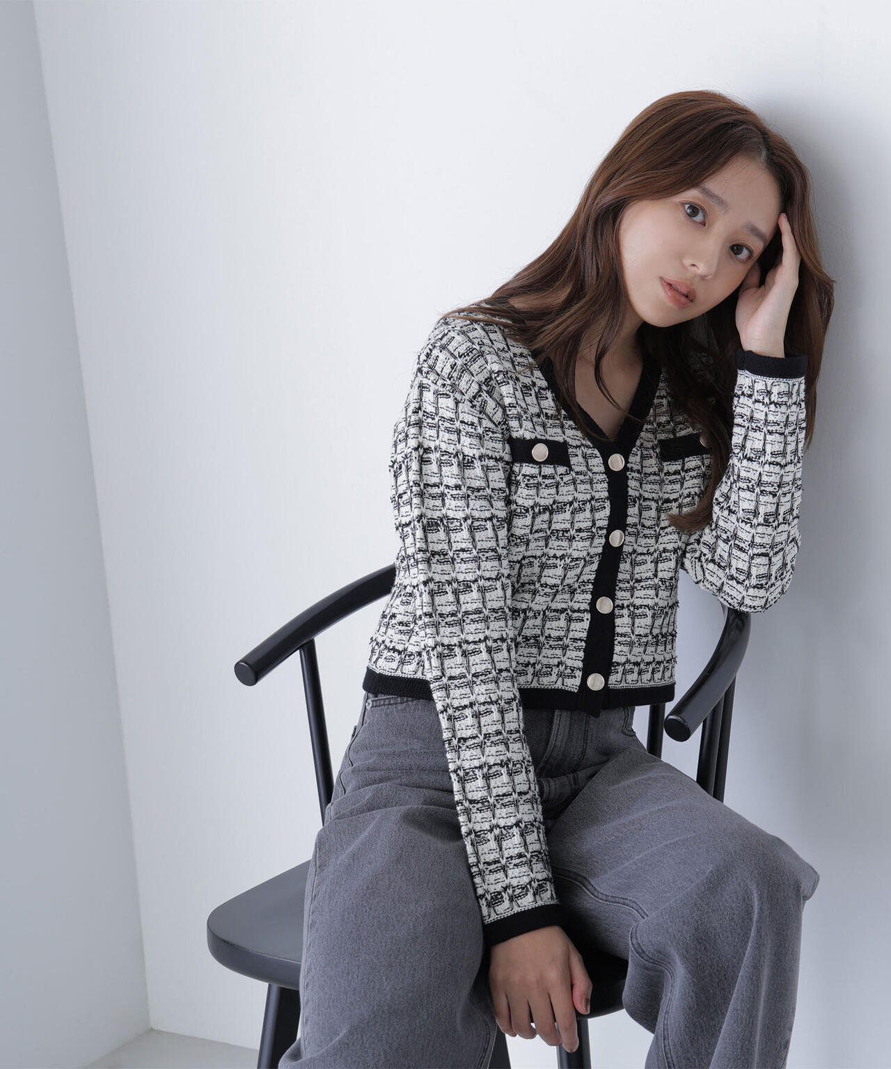 ツイードVネックカーディガン