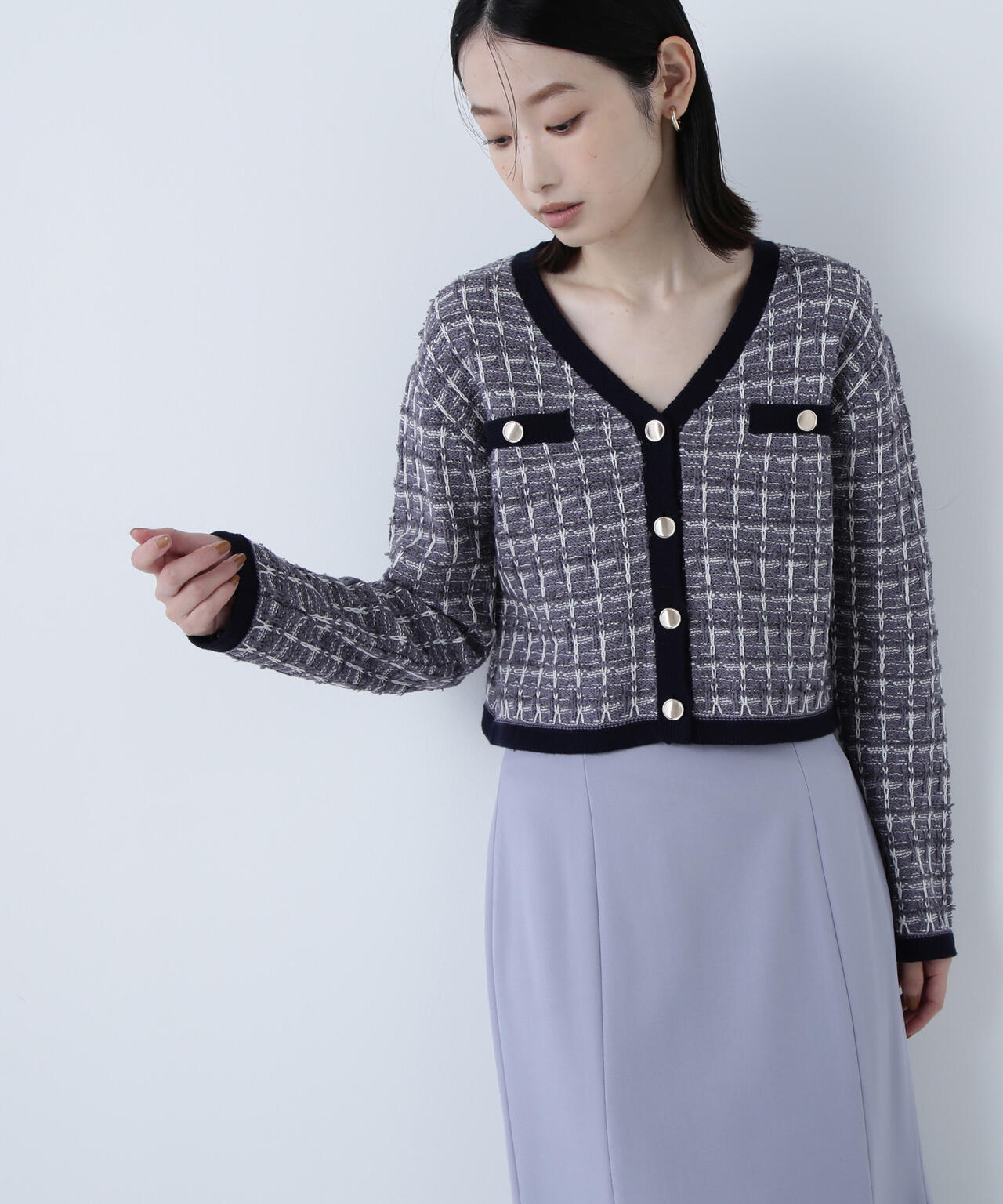 ツイードVネックカーディガン