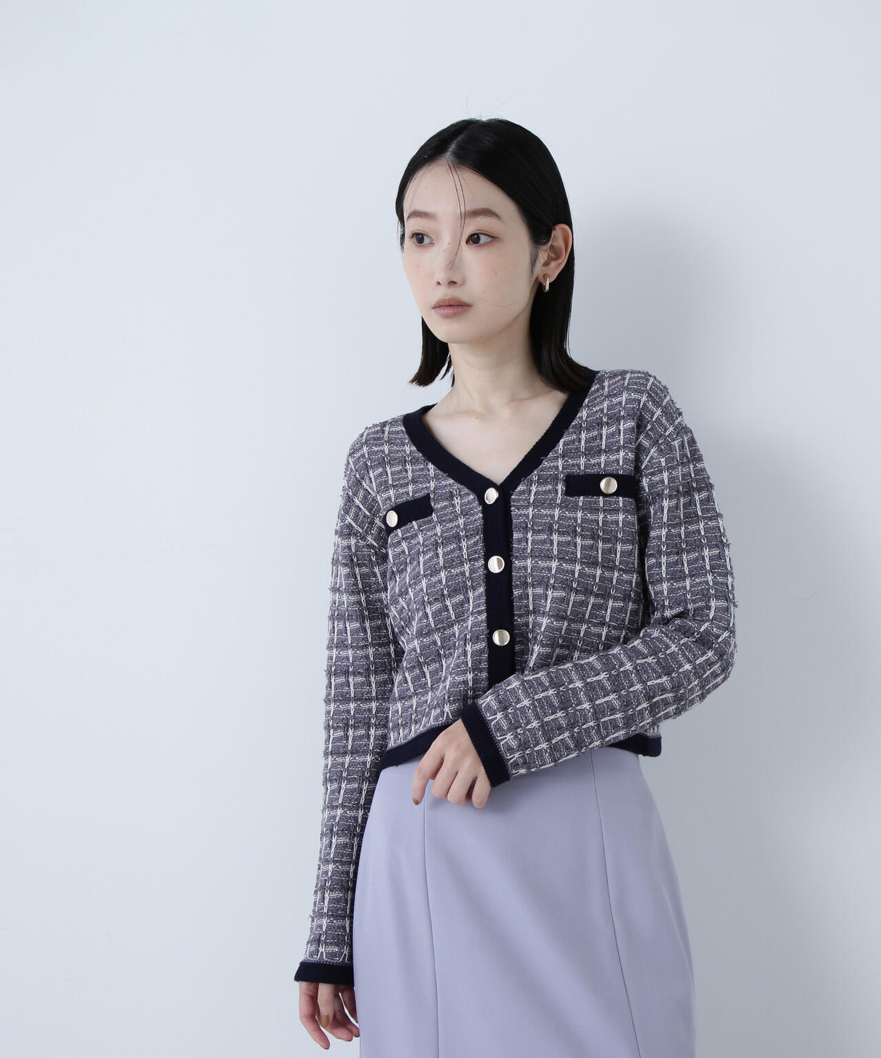 ツイードVネックカーディガン