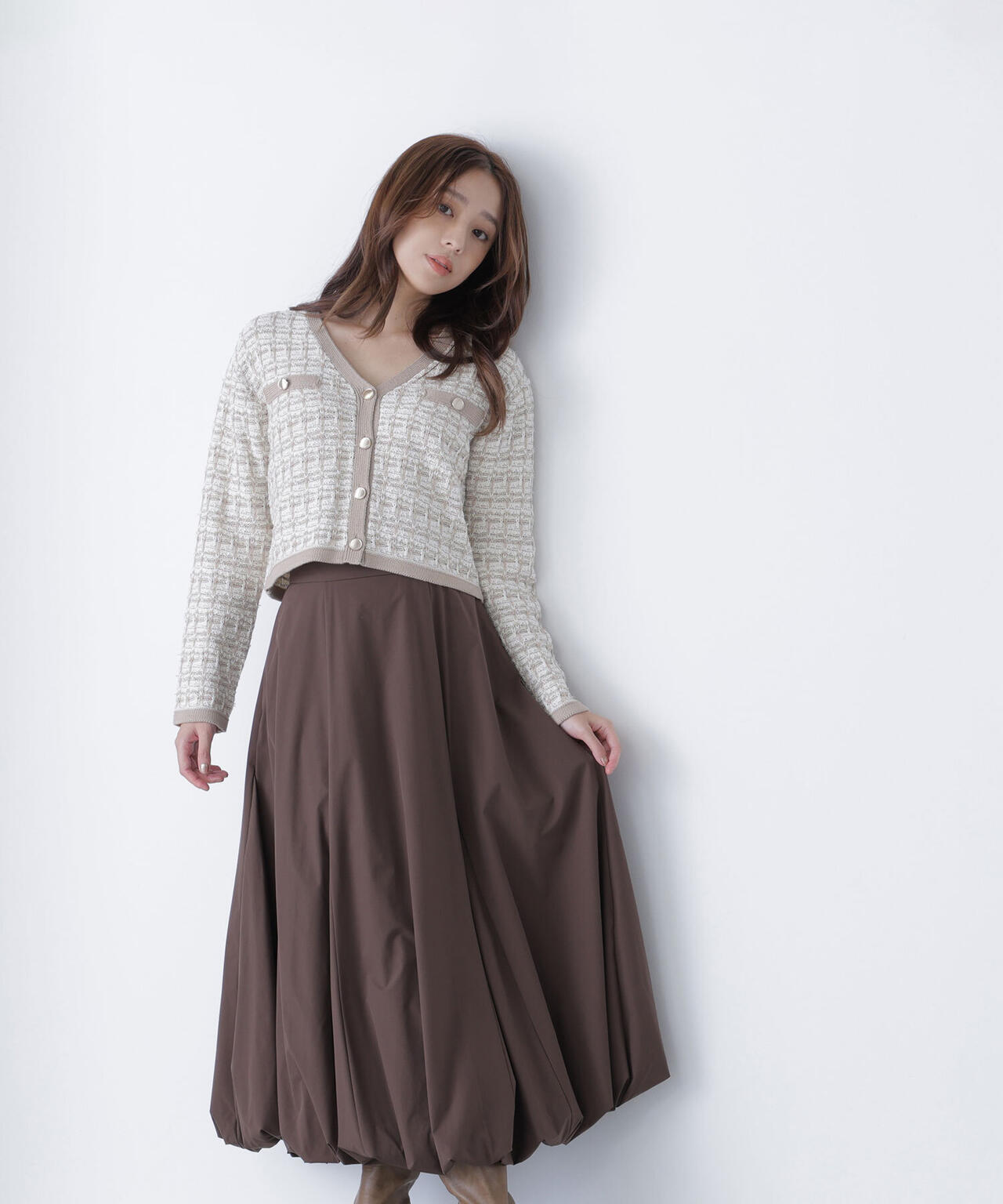 ツイードVネックカーディガン