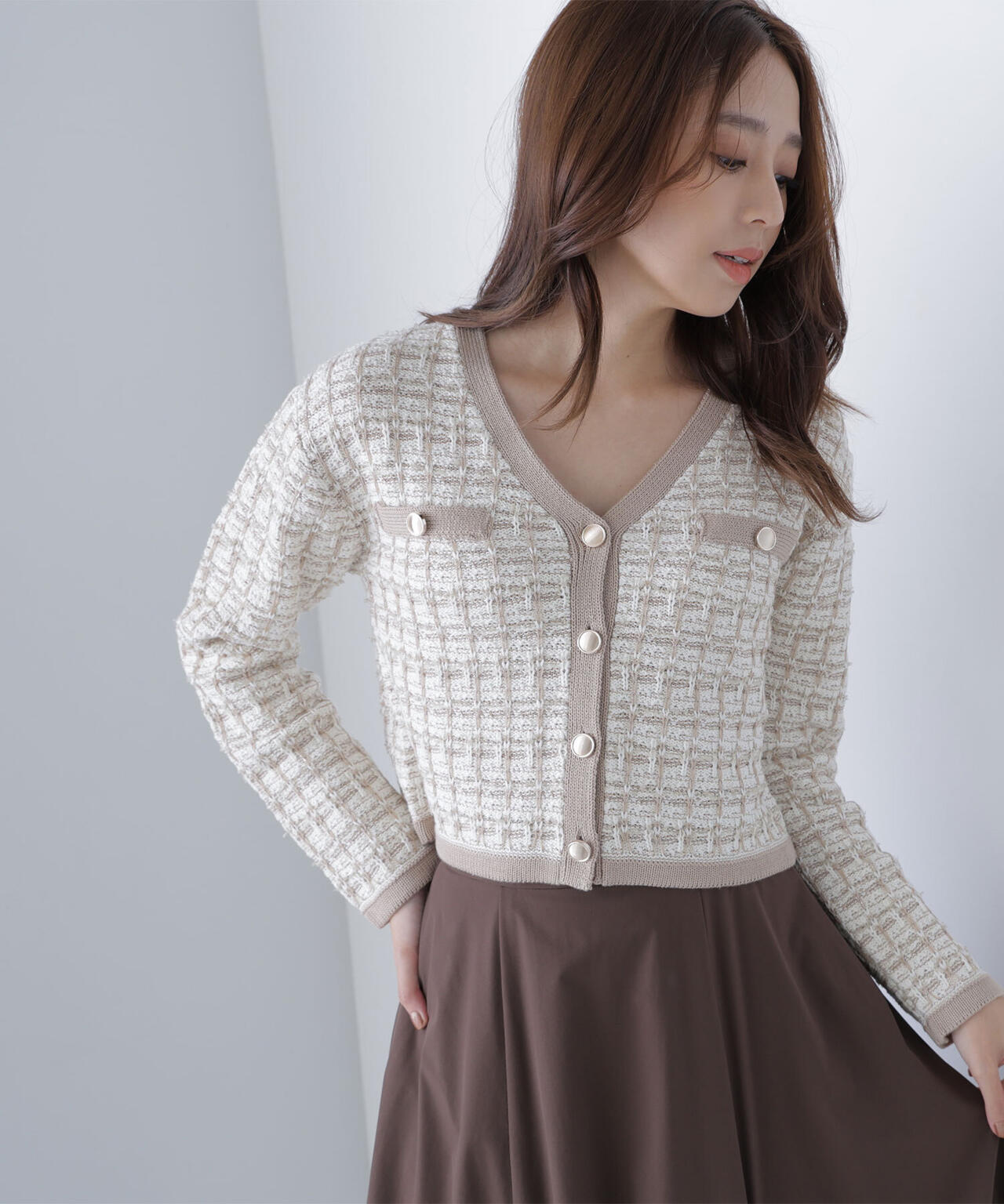 ツイードVネックカーディガン