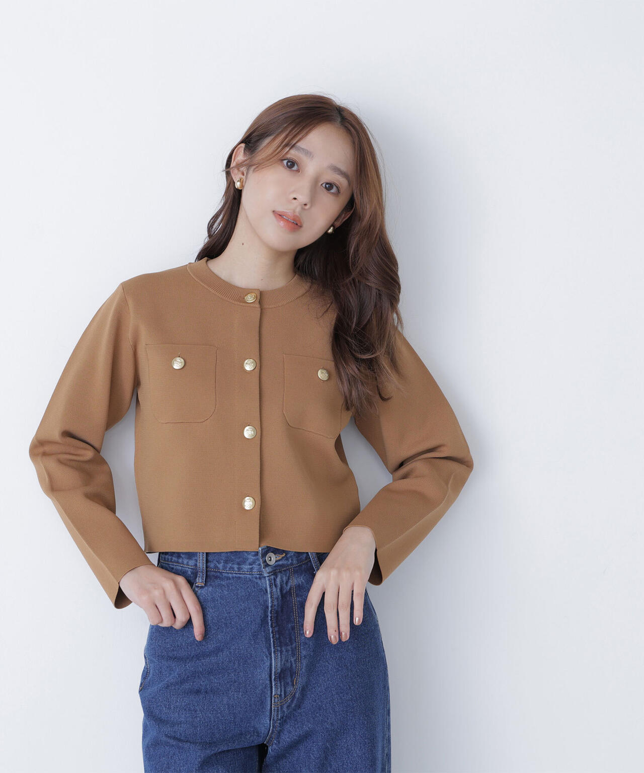 【横浜ジョイナス・mix.tokyo 限定カラー:ダークグリーン】エンブレムボタンニットジャケット