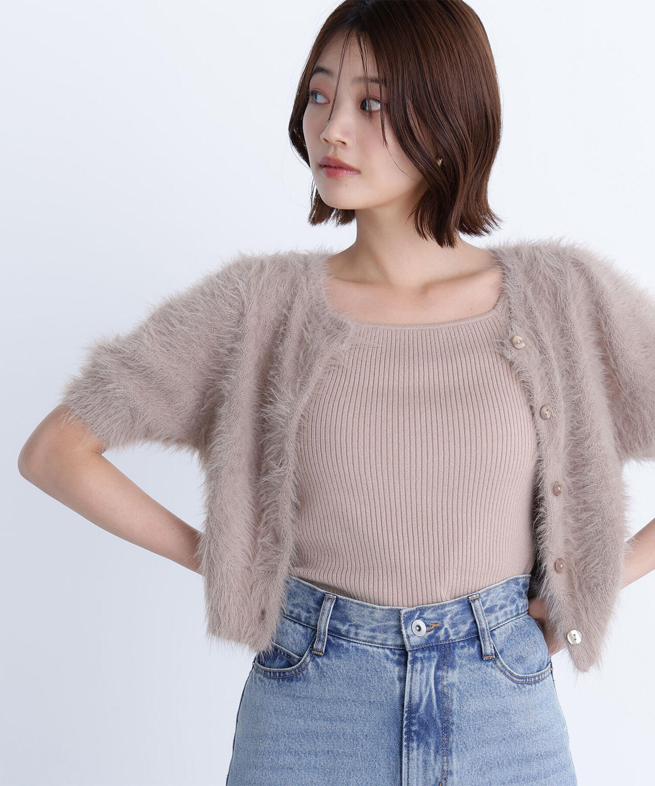 ハーフスリーブシャギーアンサンブル