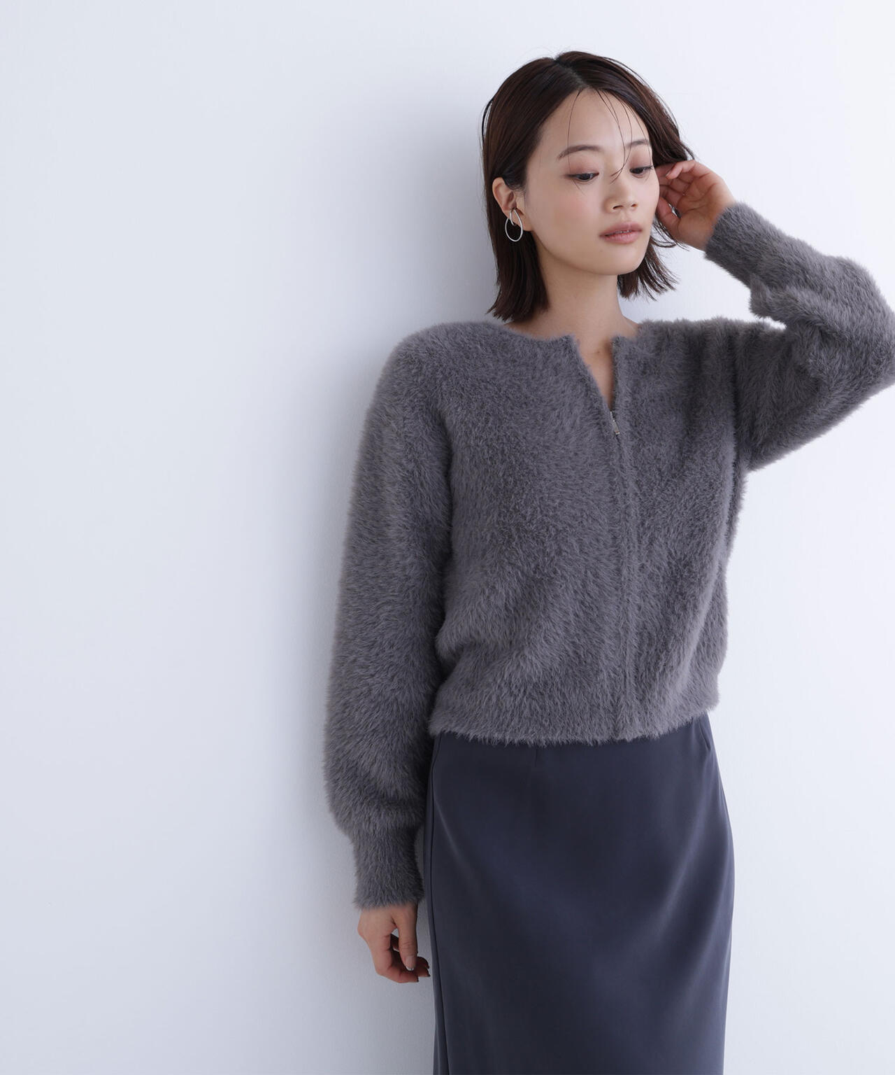 ヘアリージップカーディガン